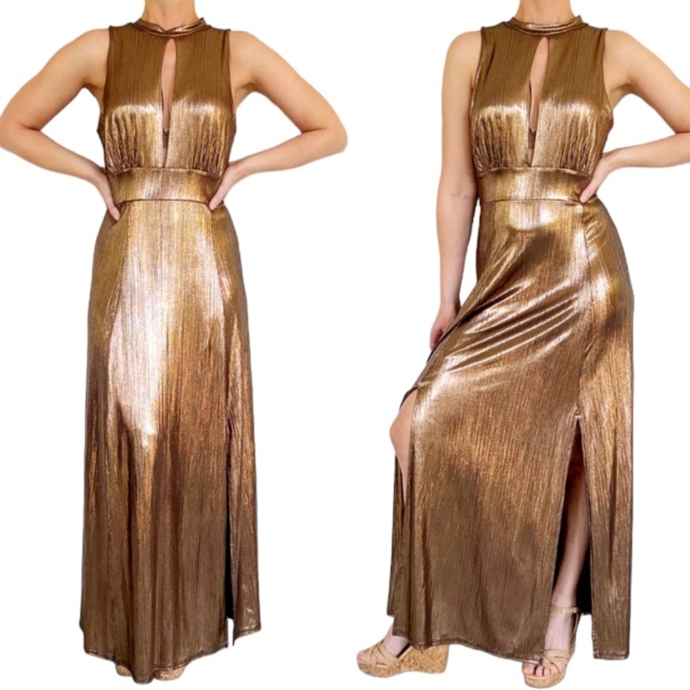 VENUS Metallic Gold Maxi Dress